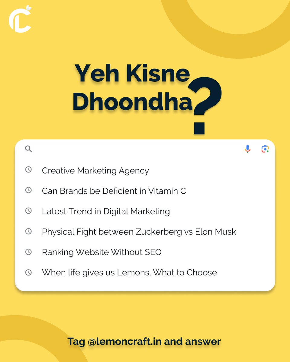 lemoncraft_in's tweet photo. People often use their creativity usually in searching some unusual stuff. Go through this post to know more about some creative search results and also let us know if you could answer any of these questions.

#marketingagency  #BusinessGrowth  #branding #Memes #digitalmarketing https://t.co/axRJGE5eMR