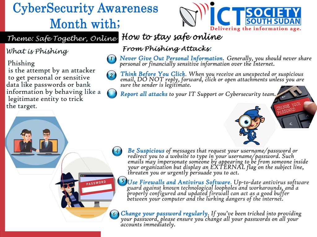 October is Cybersecurity Awareness Month, what do you know about Phishing? #CybersecurityAwarenessMonth #SouthSudan #SSOT