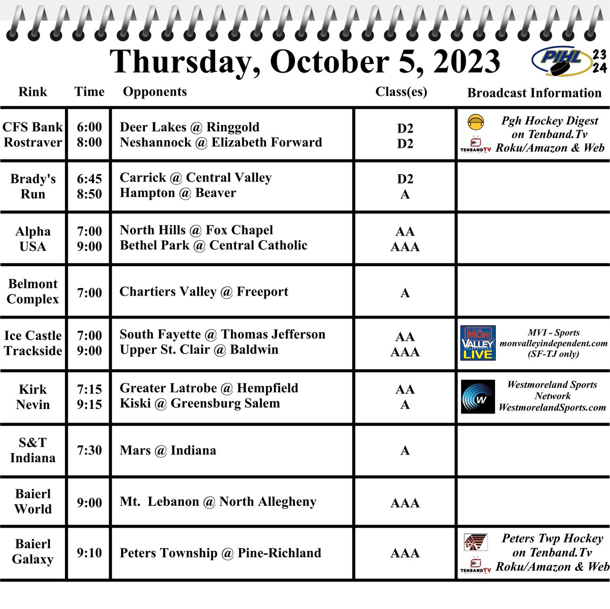 A full schedule this Thursday....