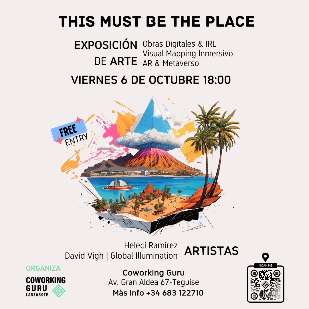 Will have boots on the ground in #Lanzarote   for

🎨Digital Art Exhibition &amp; Interactive Visuals  

Date: 6th of October, 2023  
Time: starts at 18h until 21h + Party until 24h  
Location: Coworking Guru, La Villa de Teguise, Lanzarote, Canary Islands, Spain.
#NFTs #nftcollector