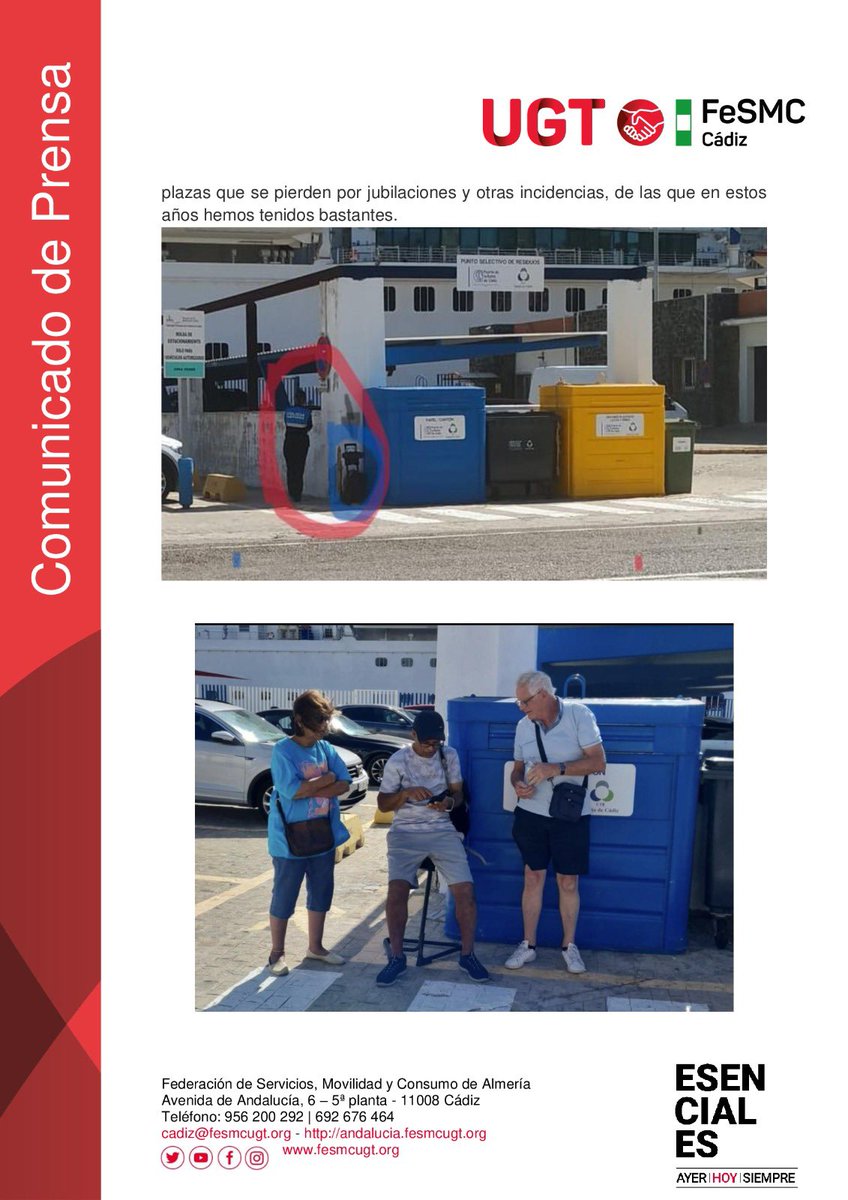 La Federación de Servicios Movilidad y consumo de UGT denunciamos la situación en que Presidencia y Dirección de la Autoridad Portuaria de la Bahía de Cádiz lleva manteniendo con el colectivo de la Policía Portuaria, que se ven abocados a trabajar en situaciones lamentables.