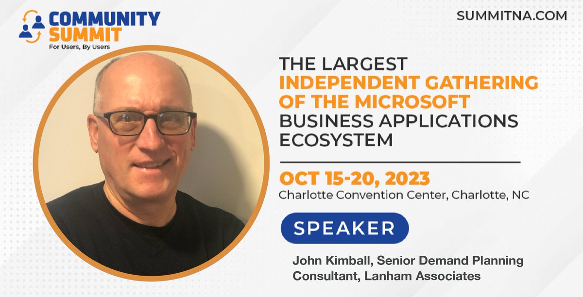 Mark your calendar for Trends in Inventory Management ow.ly/R0lV50PSX05  (Fri, Oct. 20, 9:45 am – 10:45 am)
#MySummitNA
#Msdyn365bc