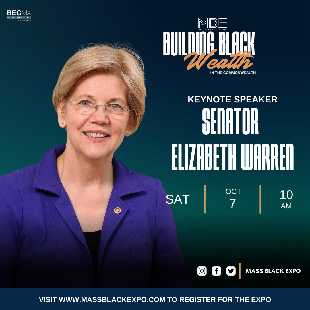 .@SenMarkey, @SenWarren, and Congresswoman @AyannaPressley will kick off our Saturday Mass Black Speaker Summit with a keynote discussion about economic opportunity and building generational wealth in the Black community in Massachusetts.