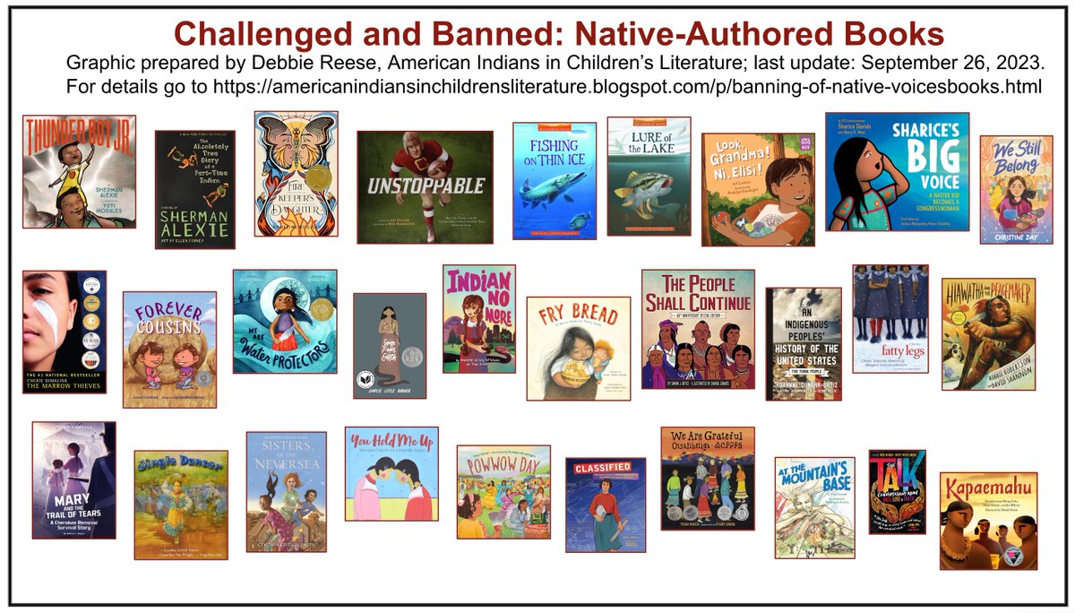 My guess: most people can name one Native author, partly because their book is on just about every banned book graphic they see. Fact: there' s a recent surge of excellent bks by Native writers and they're getting challenged and banned. Read these books! Share them!