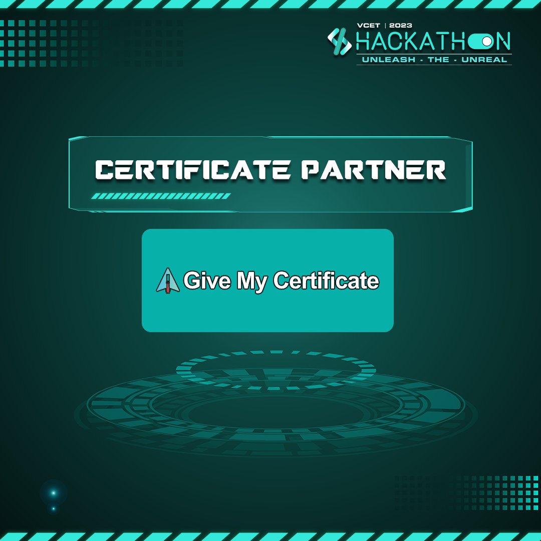 VcetHackathon's tweet photo. We are delighted to introduce "Give My Certificate" as our Certificate Partner🙌🏻

Give My Certificate is dedicated to enhance the credibility of documents, ensuring they remain secure and only accessible to their rightful owner. ✨

#hackathon https://t.co/5L3yUa5wZf