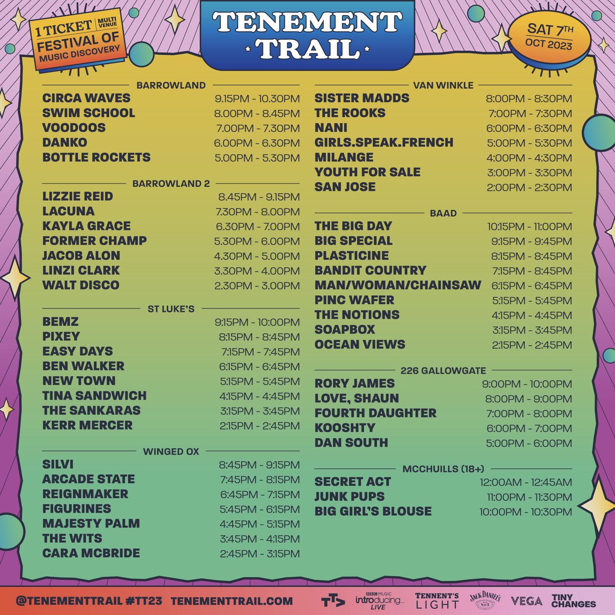 KINGDOM (@kingdommgmt_) on Twitter photo NEW SET TIME FOR <a href="/thebigdayband/">๐ป๐ฏ๐ฌ ๐ฉ๐ฐ๐ฎ ๐ซ๐จ๐</a> <a href="/tenement_trail/">TENEMENT TRAIL</a> !
10.15PM @ BAaD <a href="/BarrasArtDesign/">BAaD</a>
<a href="/__RORYJAMES/">RORY JAMES</a> <a href="/9pm/">9pm</a> <a href="/226Gallowgate/">226 Gallowgate</a> NEW SET TIME FOR <a href="/thebigdayband/">๐ป๐ฏ๐ฌ ๐ฉ๐ฐ๐ฎ ๐ซ๐จ๐</a> <a href="/tenement_trail/">TENEMENT TRAIL</a> !
10.15PM @ BAaD <a href="/BarrasArtDesign/">BAaD</a>
<a href="/__RORYJAMES/">RORY JAMES</a> <a href="/9pm/">9pm</a> <a href="/226Gallowgate/">226 Gallowgate</a>