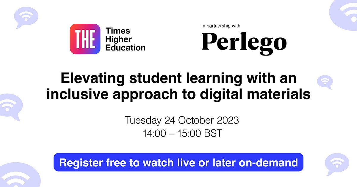 THE and @perlegobooks would love to invite you to our FREE webinar on 24 October 2023. Join our panel of academic and industry leaders as they discuss ‘Elevating student learning with an inclusive approach to digital materials.' Register for FREE here: bit.ly/3ZHaoQG