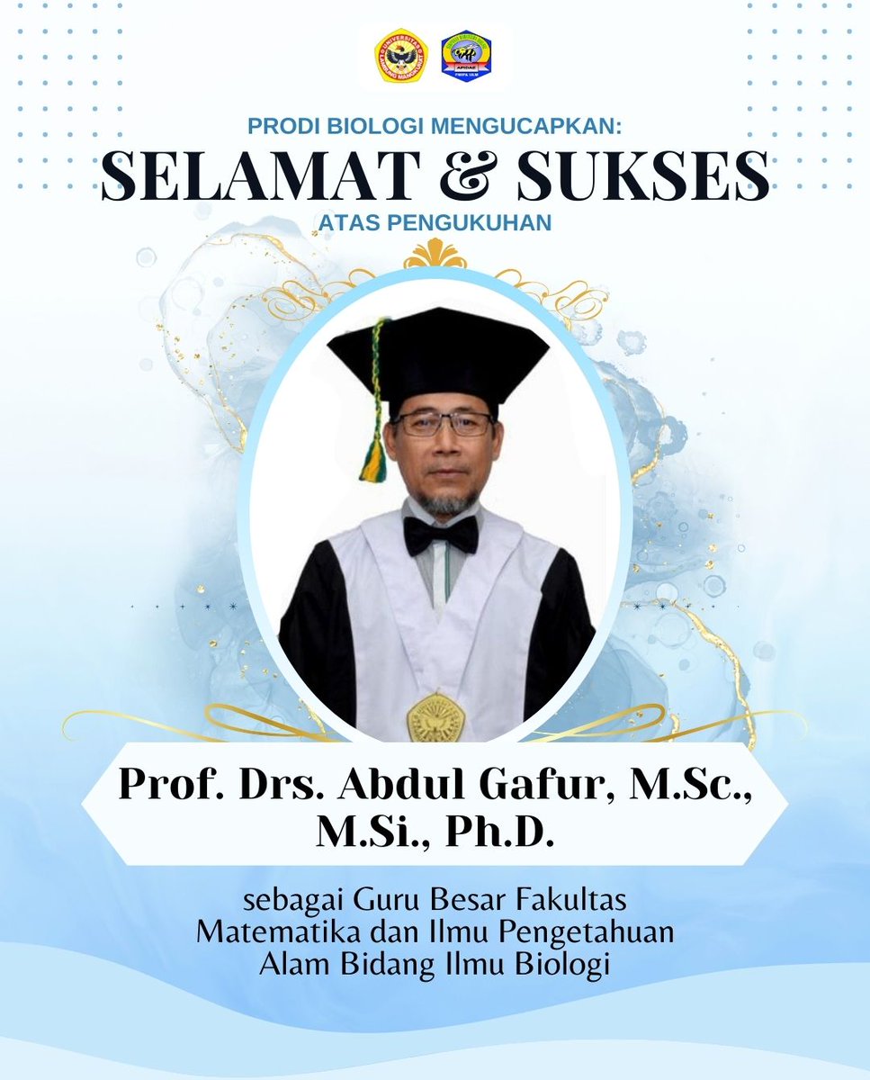 [SELAMAT &amp; SUKSES ATAS PENGUKUHAN GURU BESAR]

Kami keluarga besar Himabio “APIDAE” mengucapkan selamat dan sukses atas pengukuhan Prof. Drs. Abdul Gafur, M.SI., M.Sc., Ph.D sebagai Guru Besar FMIPA bidamg BIOLOGI