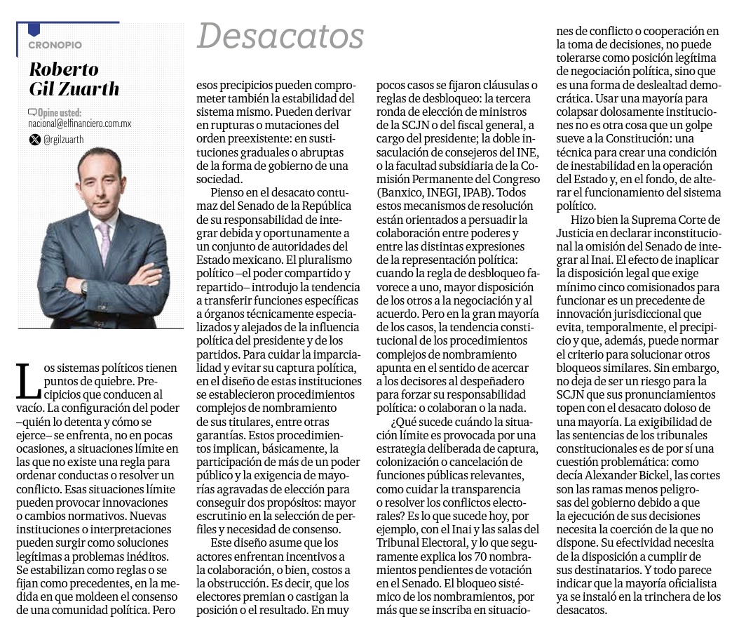 #kJ DESACATOS (@rgilzuarth / opinión / @ElFinanciero_Mx) #TemasParaElAnálisis