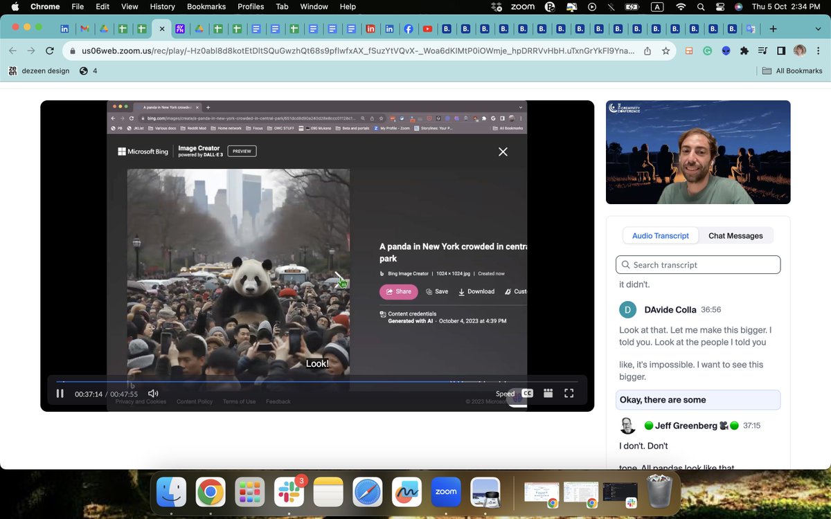 🚀 Exciting highlights from <a href="/The_CC_is/">The Creativity Conference</a> discussion on #AI. Special shout-out to <a href="/dado150/">Davide Colla</a> for the panda challenge! 🐼🌆 Join TODAY at 11 am ET in ROOM1 for DAvide's speech on "Designing Unlimited Realities: Harnessing AI and 3D to Create Stories." 🌟 
us06web.zoom.us/rec/play/-Hz0a…