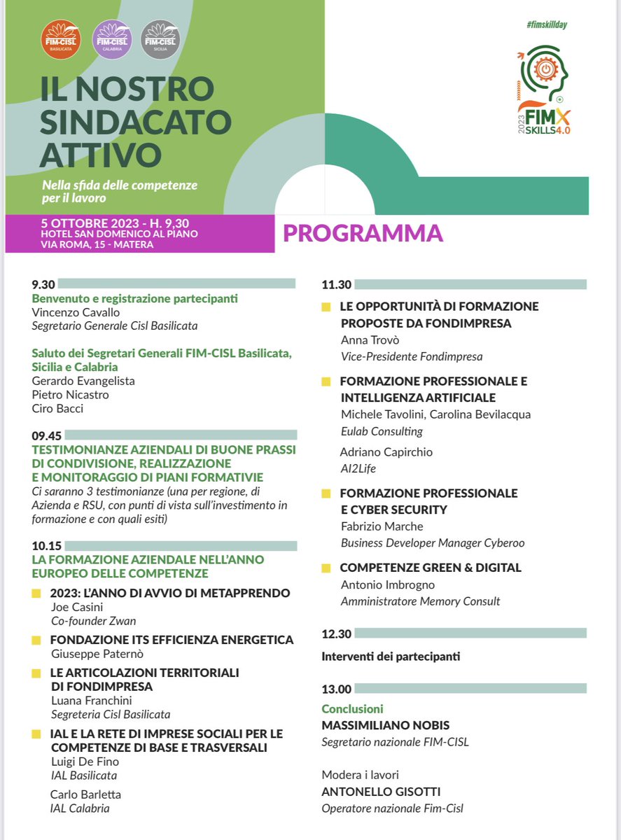 FIMCislStampa's tweet photo. Oggi a Matera l #SkillDay #Fim👉
“Il nostro sindacato attivo” - nella sfida delle competenze per il lavoro.
Una giornata di lavoro dedicata al tema della formazione e delle competenze nel mondo del lavoro https://t.co/TTOgSlb5gg