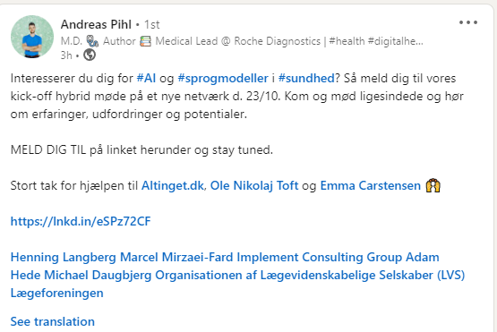 OleToft (@oletoftsundhed) on Twitter photo Chatbots og andre sprogmodeller vil måske revolutionere  sundhedsvæsenet. Men hvordan? og hvad er erfaringerne? Altinget lægger gård til en spændende eftermiddag om emnet. Tilmelding i tråd. Chatbots og andre sprogmodeller vil måske revolutionere  sundhedsvæsenet. Men hvordan? og hvad er erfaringerne? Altinget lægger gård til en spændende eftermiddag om emnet. Tilmelding i tråd.