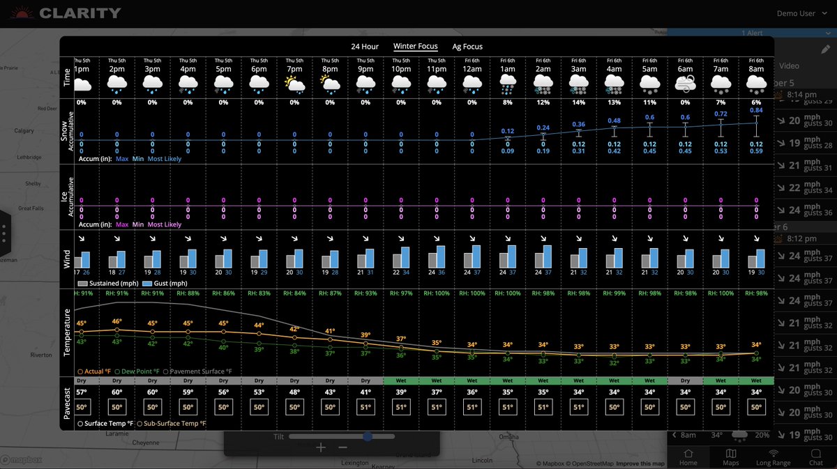 First SNOW of the season?

Snow showers develop overnight with very windy conditions for parts of the Dakotas. 

Our proprietary PaveCast road condition forecast showing warm pavement conditions keeping roads mainly wet.

Be the first to experience Clarity: