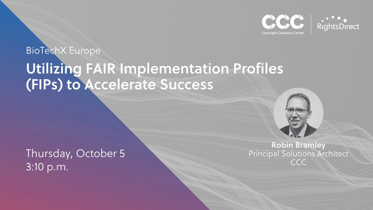 RightsDirect's tweet photo. We're one hour out from our talk at @BioTechX_  in Basel: Utilizing FAIR Implementation Profiles (FIPs) to Accelerate Success. See you there! https://t.co/ZFk4vpXBiq