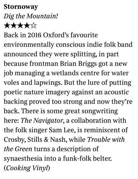 Stornoway (@stornowayband) on Twitter photo Thanks so much to Dan Cairns and <a href="/Willjhodgkinson/">Will Hodgkinson</a> at <a href="/thetimes/">The Times and The Sunday Times</a> for their brilliant reviews of our new album Dig the Mountain!
“Stornoway’s new record is a joy” **** - The Sunday Times
“There is some great songwriting here…reminiscent of Crosby, Stills & Nash” **** - The Times Thanks so much to Dan Cairns and <a href="/Willjhodgkinson/">Will Hodgkinson</a> at <a href="/thetimes/">The Times and The Sunday Times</a> for their brilliant reviews of our new album Dig the Mountain!
“Stornoway’s new record is a joy” **** - The Sunday Times
“There is some great songwriting here…reminiscent of Crosby, Stills & Nash” **** - The Times
