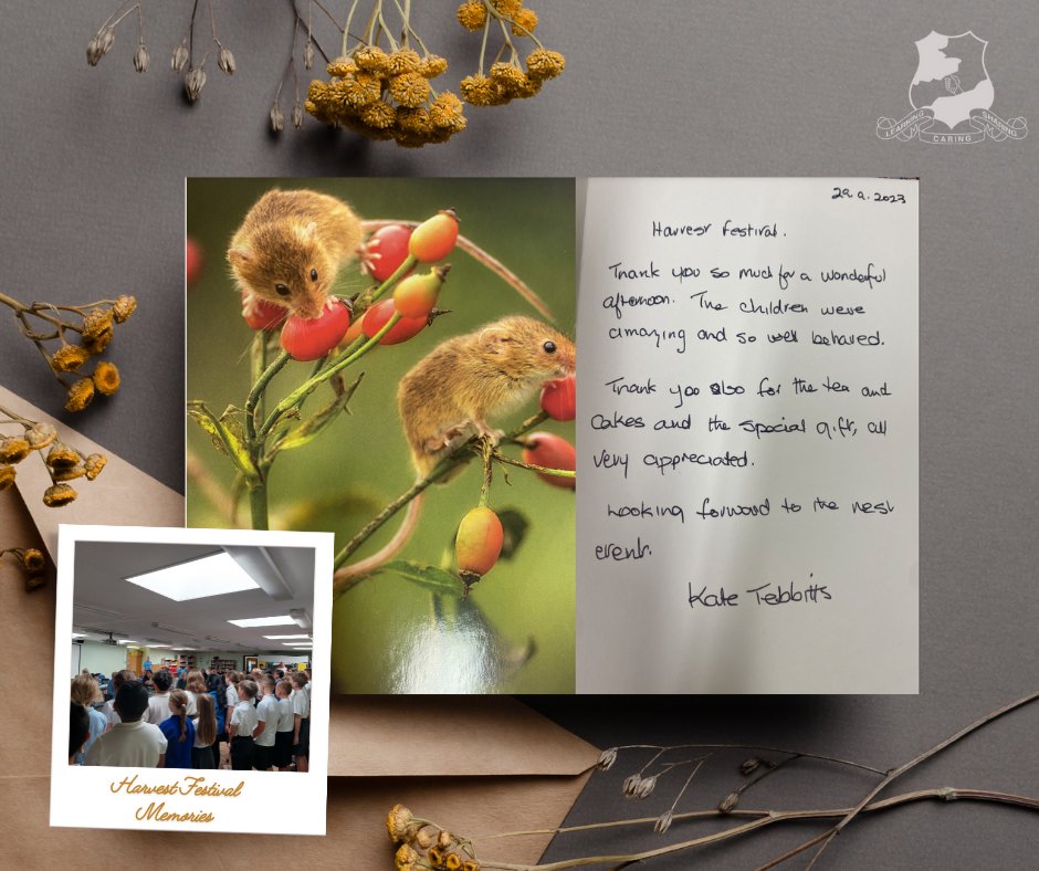 CheritonSchool's tweet photo. The children received a lovely card, thanking them for their wonderful Harvest Festival performances. We are very proud of them! #Cheriton #HarvestFestival #community #learningtolive https://t.co/GeE1ZR9Bzf