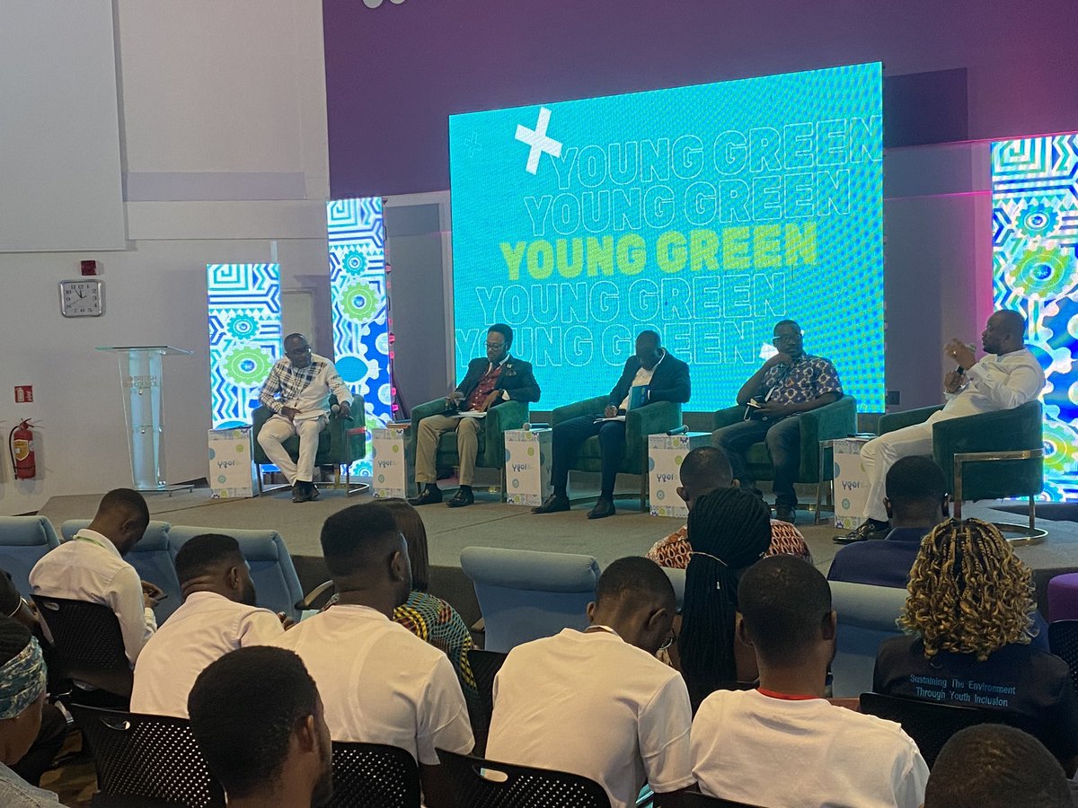 First panel discussion ongoing. With representative from National Youth Agency Hon Pius Enam HAdzide, National Entrepreneurship Innovation Program, Zacoal and Prudential Bank.#YGEF2023 #GreenInnovations