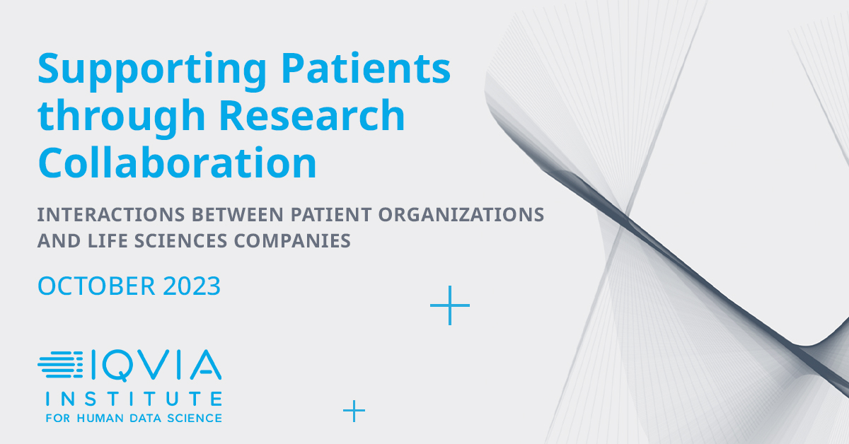 IQVIA_Institute's tweet photo. IQVIA Institute’s latest report on Supporting Patients through Research Collaboration is live. Learn how life sciences companies can forge better and more productive collaborations with patient organizations: https://t.co/r1uo0wSd0Z. 

#PatientAdvocacy #PatientOutcomes https://t.co/LJrPPuIu6z
