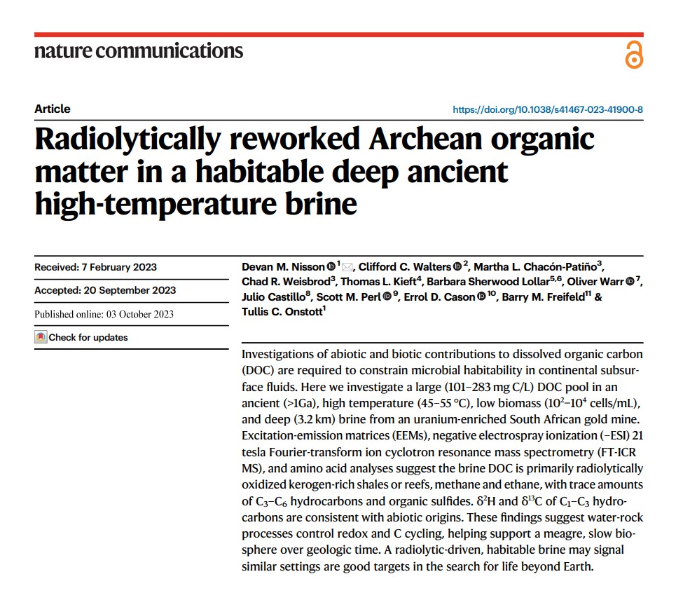 A deep, ancient, and uranium-rich brine in South Africa, analysed by <a href="/geollygist/">Oliver Warr</a> &amp; @ScottPerl, reveals radiolytically oxidized kerogen &amp; abiotic hydrocarbons supported a low biomass microbial community over time #deepbiosphere
nature.com/articles/s4146…