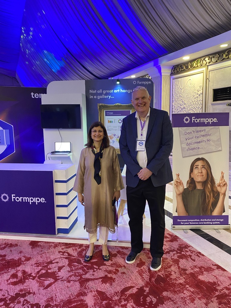 Formpipe's tweet image. Productive day at Bank of the Future Forum 2023! 

Filled with exciting talks on improving efficiency, security, &amp;amp; compliance in banking.🏦📈

Highlight: Marc meeting with Ammara Masood, CEO of @NdcTechTweet. 

Building the future of banking together! 🤝🌎 

#NdcTech #Banking