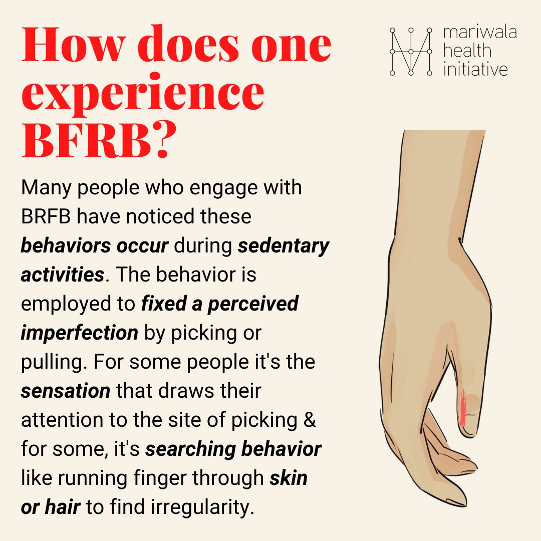 mariwalahealth's tweet photo. #BFRBAwarenessWeek
Body-Focused Repetitive Behaviour refers to any self-grooming repetitive action that can result in injury/damage to the body โ like skin picking, nail biting, or hair pulling.
How do BFRBs impact oneโs mental well-being? Read >>
#bfrb #mentalhealthadvocacy https://t.co/Jj2iOjevQD