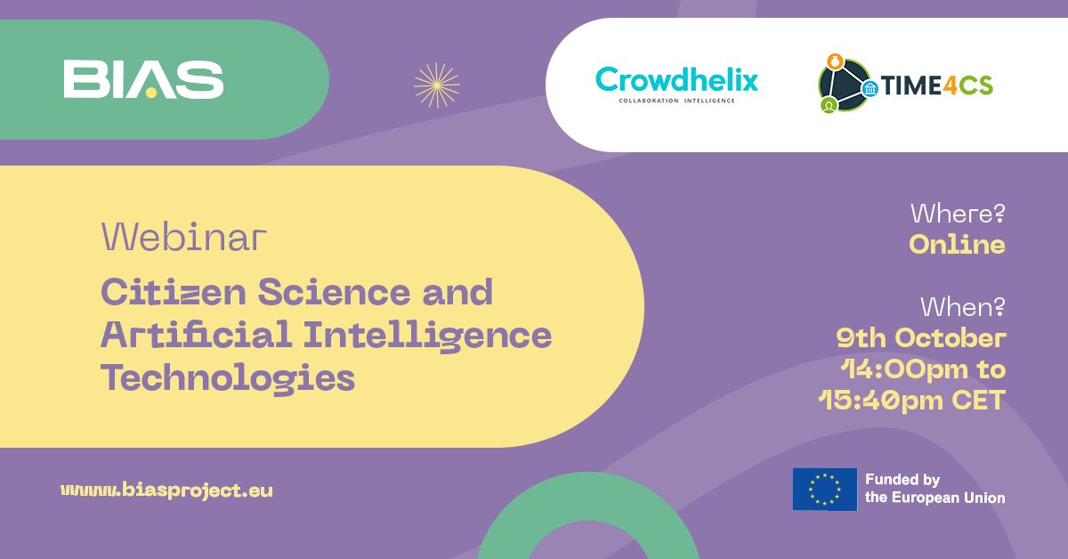 📢 Mark your calendars and set your alarms! 

We're thrilled to announce that our upcoming event on #CitizenScience &amp; #AI Technologies has reached over 170 registrations 🎉🎇

📅 Date: Monday 9th October
🕒 Time: 14:00 CET
🌐 Location: online at biasproject.eu/activity/webin…