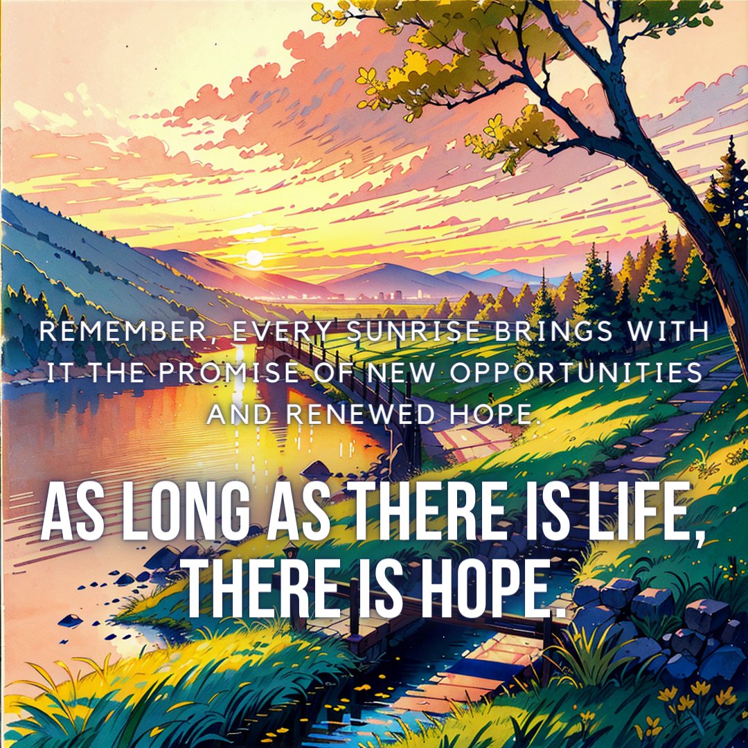 Remember, every sunrise brings with it the promise of new opportunities and renewed hope. 🌅

As long as there is life, there is hope.

#NewBeginnings #HopefulHeart #HopefulJourney #StayDetermined #NewOpportunities #Optimism #Success #Mindset #Motivation #Opportunities #Hope