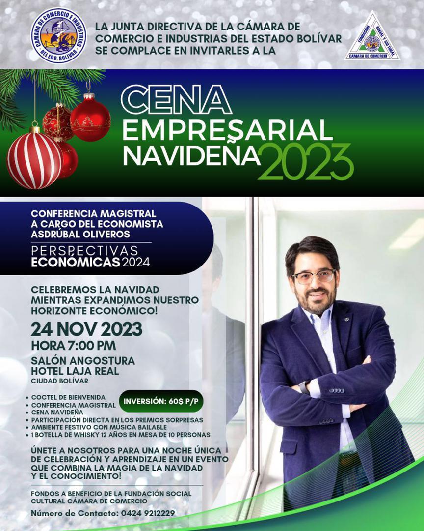 Perspectivas económicas 2024 con <a href="/aroliveros/">Asdrúbal R. Oliveros</a> 

Participa este 24 de noviembre en el hotel Laja Real de Ciudad Bolívar y conoce lo que nos espera en materia económica para este año 2024🇻🇪