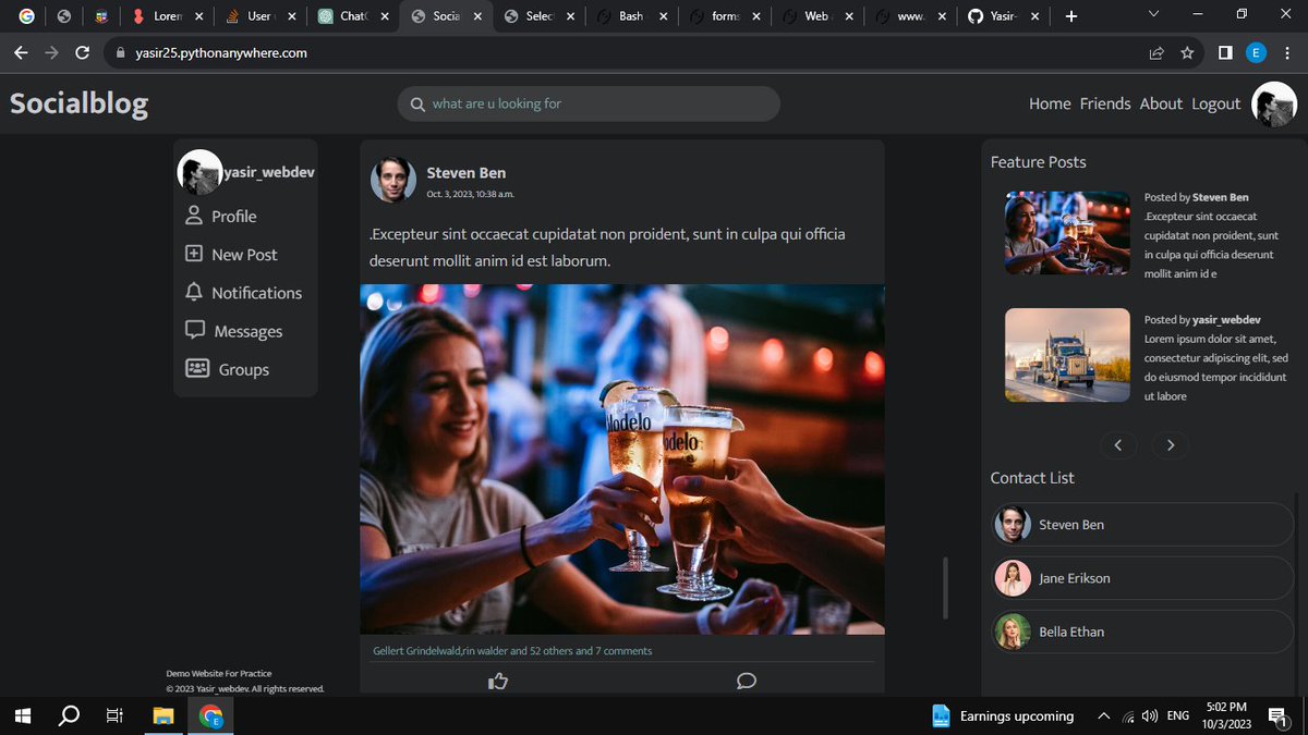 yasir_webdev's tweet image. Hey I am Yasir, full stack web developer. I utilize Python(Django), JavaScript, HTML, CSS to build responsive and secure website's. Right now I am learning DRF, React, AWS.
This Is my recent work. still under development, you can check it out here "yasir25.pythonanywhere.com".