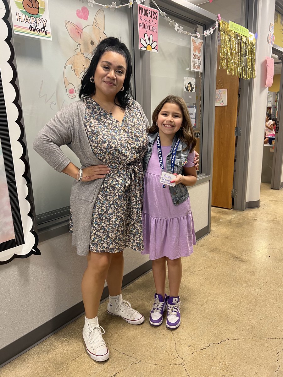 Lisa_A_Hopkins's tweet photo. ⁦@harmonyecisd⁩ we are celebrating Hispanic Hero day! Our 3rd grader Ella is dressed like her last years 2nd grade teacher. Mrs. Antu is a wonderful role model here at Harmony! https://t.co/vpUEvjy8uB