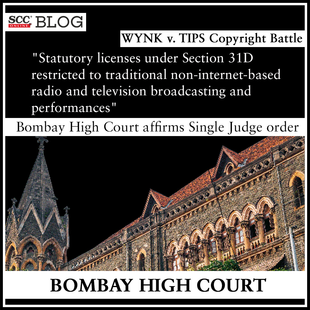 scconline_'s tweet image. WYNK v. TIPS Copyright Battle | "Statutory licenses under Section 31D restricted to traditional non-internet-based radio and television broadcasting and performances"; Bombay High Court affirms Single Judge order
scconline.com/blog/post/2023…

#BombayHighCourt #Copyright #CopyrightAct