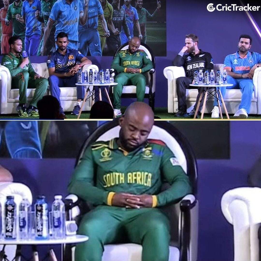 Guys, our Cricket Captain, Temba Bavuma, was  sleeping at the Captains meeting... look for yourself 
 #secondnature #tiredness #CricketSA What a disgrace 😤