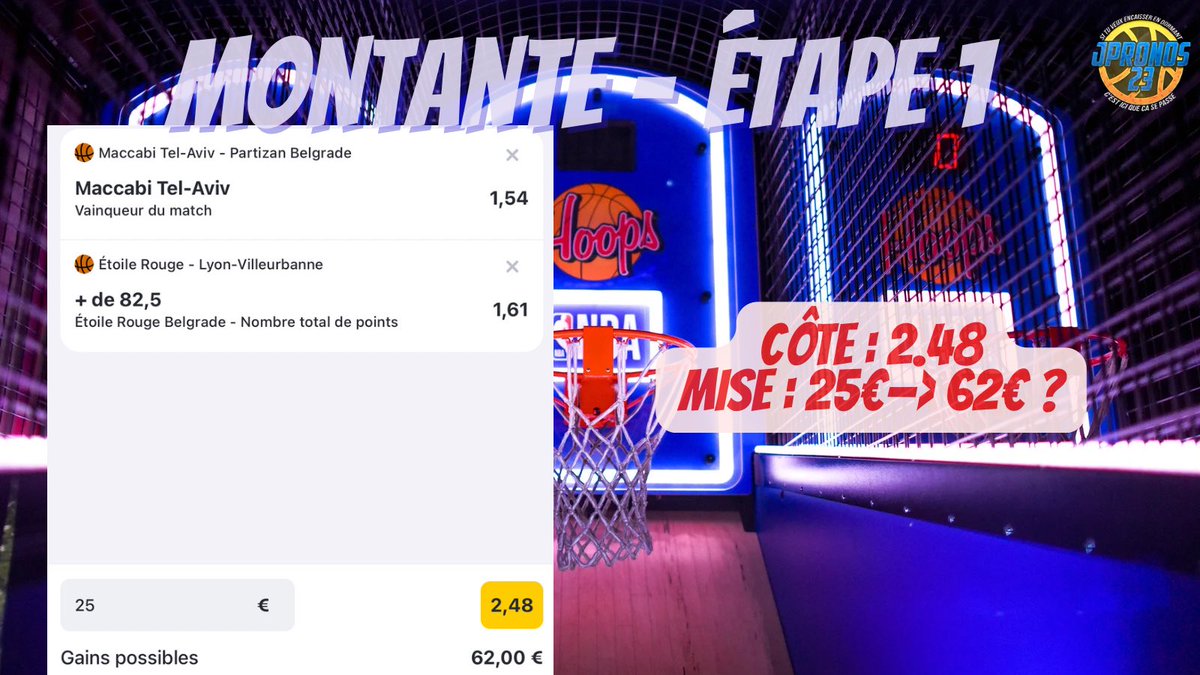 #MONTANTE - ÉTAPE 1 ✈️🔥

☑️ MISE : 25€ —> 62€ ?
☑️ OBJECTIF : 25€ —> 250€ !

RT avec le #JPronos23Crew seulement si tu suis !