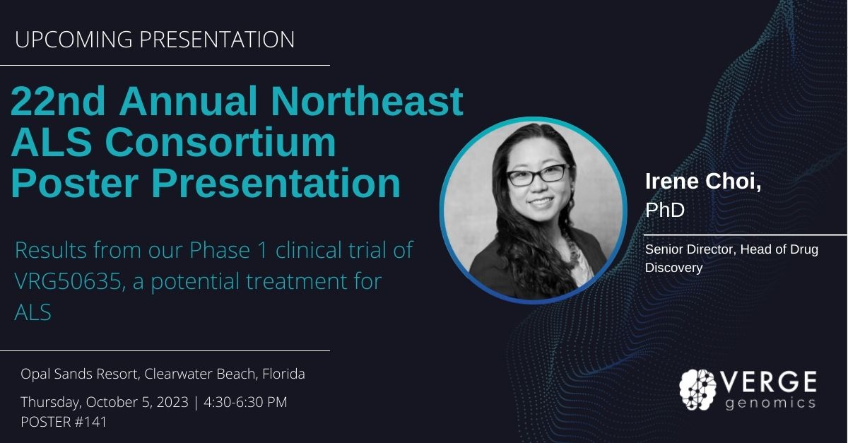 We're looking forward to presenting at the annual @NEALSConsortium meeting! We'll be sharing a poster from our Phase 1 trial for VRG50635, a potential treatment for #ALS and one of the first drugs entirely discovered from an AI-enabled platform to enter clinical trials. #NEALSMtg