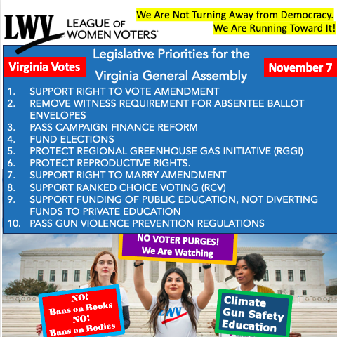 lwv_wa's tweet photo. The Virginia League has 10 Legislative Priorities. Now there are 11. Yesterday Virginia state officials conceded to an illegal purge removing thousands of eligible voters from the states voting rolls. They are “working to rectify the error.” We are watching. #GenZ @EqualityVA https://t.co/VLa71ZsnyR