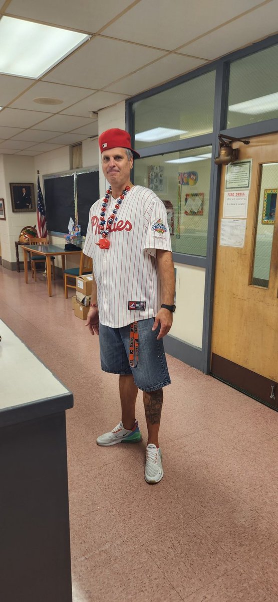 greenberg65's tweet photo. Greenberg School's custodial team celebrates the Phillies win against Marlins. https://t.co/wzYCjFwYXo