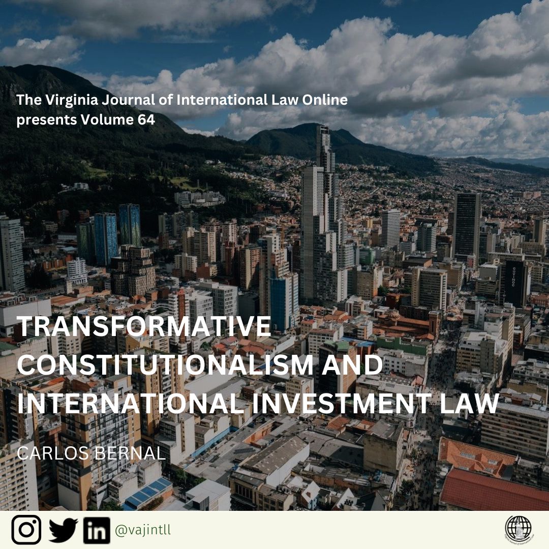 Virginia Journal of International Law (@vajintll) on Twitter photo VJIL Online Presents Vol. 64! You can read <a href="/carloslbernal/">Carlos Bernal Pulido</a>'s piece linked below:
"International investment law faces five core legitimacy challenges: the state-dependency challenge, the human and constitutional rights challenge..."
vjil.org/transformative… VJIL Online Presents Vol. 64! You can read <a href="/carloslbernal/">Carlos Bernal Pulido</a>'s piece linked below:
"International investment law faces five core legitimacy challenges: the state-dependency challenge, the human and constitutional rights challenge..."
vjil.org/transformative…