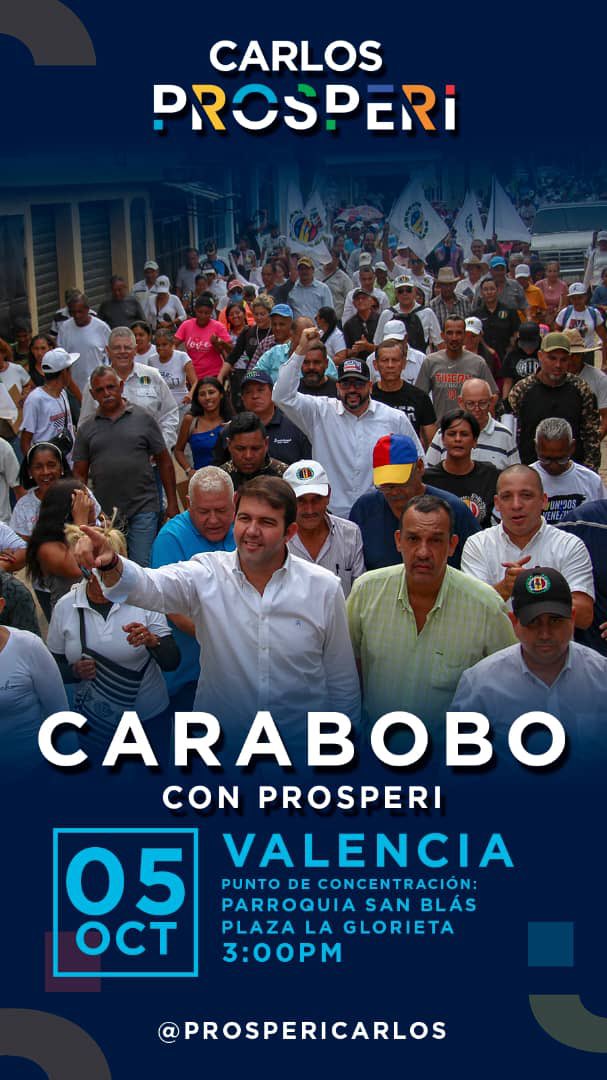¡HOY PROSPERI EN CARABOBO!

A partir de las 3pm esperamos a todos nuestros compañeros, militantes, amigos y simpatizantes en el punto de concentración, en la Plaza La Glorieta, en la parroquia San Blas de Valencia.

¡VAMOS CON PROSPERI!

#DemosElPrimerPaso