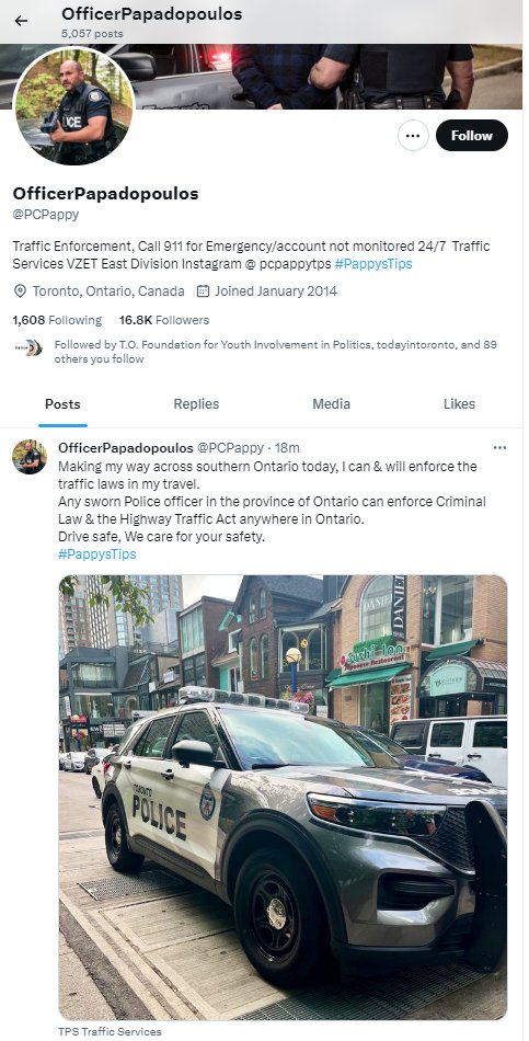 BicycleMayorTO's tweet image. I will park my SUV on any sidewalk preventing vulnerable road users from passing safely. 
Is this the #PappysTips we want showcased? 
Maybe we ask @VoiceoverCop to make his way over to Officer Papadopoulos and explain why blocking sidewalks isn&apos;t allows the best course of action.