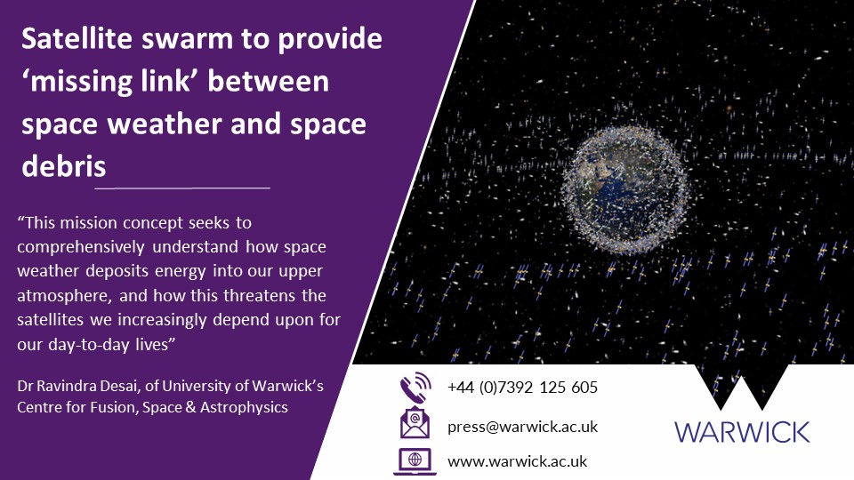 Warwick Newsroom (@warwicknewsroom) on Twitter photo PRESS RELEASE: Satellite swarm to provide ‘missing link’ between space weather and space debris 🛰️
<a href="/WarwickPhysics/">Warwick Physics</a> <a href="/esascience/">ESA Science</a> #spacedebris <a href="/WarwickCSDA/">Warwick CSDA</a>
📷by <a href="/esa/">European Space Agency</a>
warwick.ac.uk/newsandevents/… PRESS RELEASE: Satellite swarm to provide ‘missing link’ between space weather and space debris 🛰️
<a href="/WarwickPhysics/">Warwick Physics</a> <a href="/esascience/">ESA Science</a> #spacedebris <a href="/WarwickCSDA/">Warwick CSDA</a>
📷by <a href="/esa/">European Space Agency</a>
warwick.ac.uk/newsandevents/…