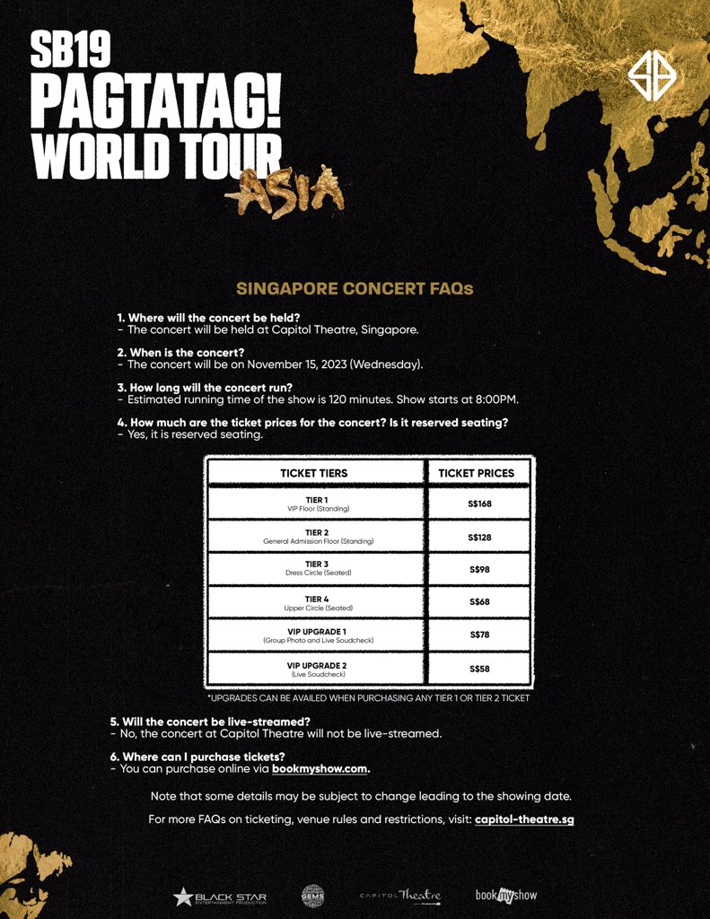 ⚠️ PAGTATAG! World Tour: Singapore

📢 Tickets available starting October 6 (FRI) 12NN SGT via bookmyshow.com

#SB19 #PAGTATAG #SB19PAGTATAG #PAGTATAGWorldTour #PAGTATAGWorldTourAsia #PAGTATAGWorldTourSingapore