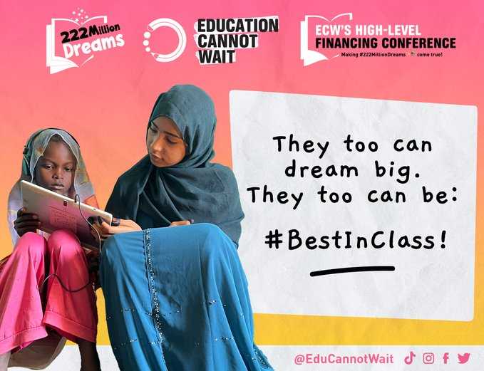 KentPage's tweet photo. There is no dream more powerful than that of an #education!

Join us in helping crisis-affected girls &amp;boys achieve their #222MillionDreams✨📚!

Help them have the chance to be #BestInClass!
Their #EducationCannotWait!

👉https://t.co/sWC3B3l1zJ
@un @ksrelief_en #FundEducation https://t.co/GICQ5TuuDs