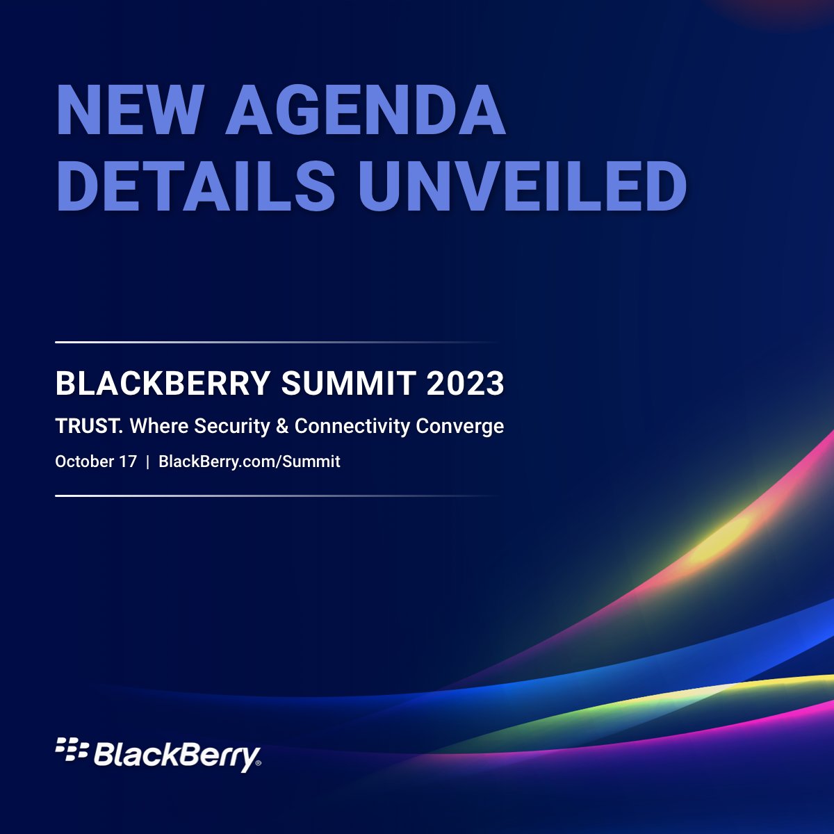 We’ve unveiled new #BlackBerrySummit agenda details. Check out what your day will look like — and who you'll hear from — at this action-packed event.

Want in? There's still time to register. Join us: blck.by/46FMSWJ