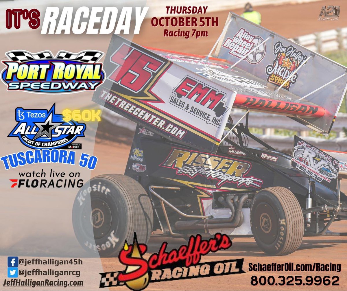 ＩＴ＇Ｓ 𝐓𝐔𝐒𝐂𝐀𝐑𝐎𝐑𝐀 𝟓𝟎  ＲＡＣＥＤＡＹ!

 Port Royal Speedway
 Thursday, October 5th
⏱   Racing at 7pm
🖥  FloRacing