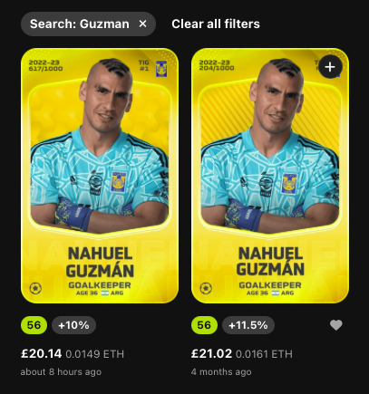 SorareHoward's tweet photo. Can anyone help me with why my Guzman that I have owned for 4 months, levelled up to LVL 13 has lost the Collection bonus to the one I bought 8 Hours ago. It makes no sense. Im going to have to sell him again and it completely damages my plans going forward. https://t.co/ezKQENbC0V