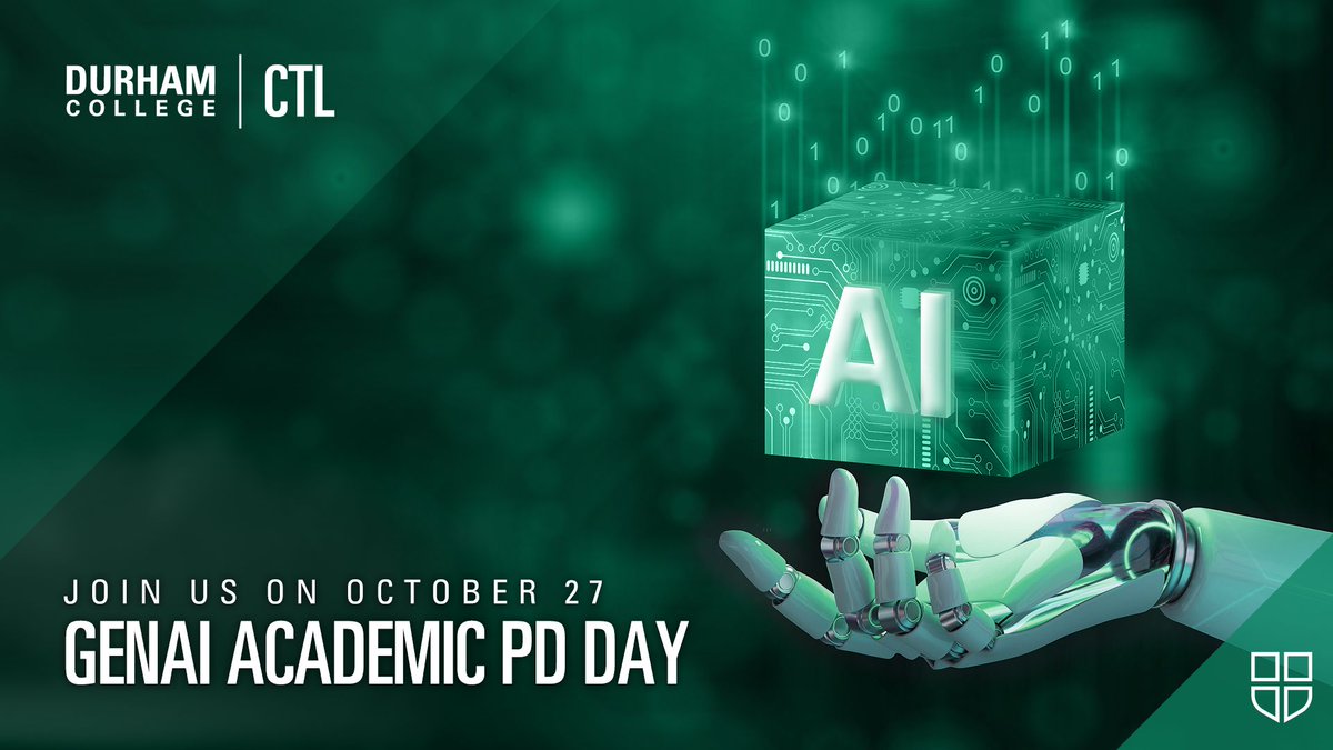 #InCaseYouMissedIt: #GenAI #AcademicPDDay is happening on October 27! Join us in-person to engage and connect with your colleagues as we explore using #GenAI in teaching and learning. Register by October 20, 2023. Save your spot now: durhamcollege.ca/ctl/pd/academi…