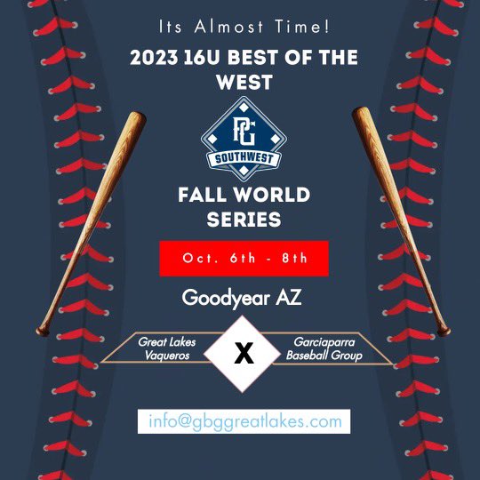 Good luck this weekend to our Vaqueros/GBG Great Lakes off-season team at the PG 16U Best of the West Fall World Series in ☀️☀️ AZ   ⚾️⚾️⚾️