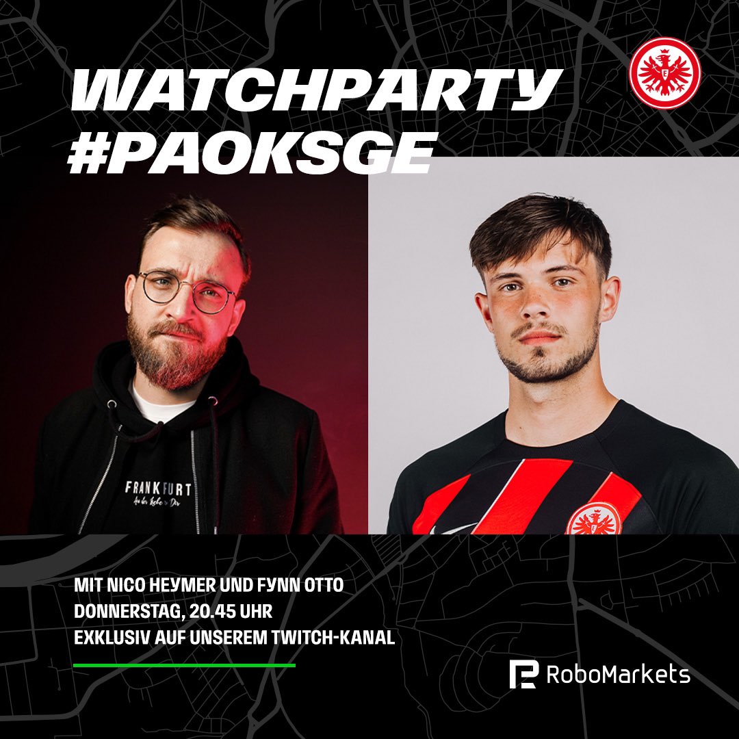 🍿🦅 
<a href="/BrudiVoeller/">NicoHeymer</a> bekommt heute Unterstützung von unserem #sgeU21-Spieler Fynn Otto! 

Heute Abend auf Twitch - schaltet ein: m.twitch.tv/eintracht_offi…

#SGE | #PAOKSGE