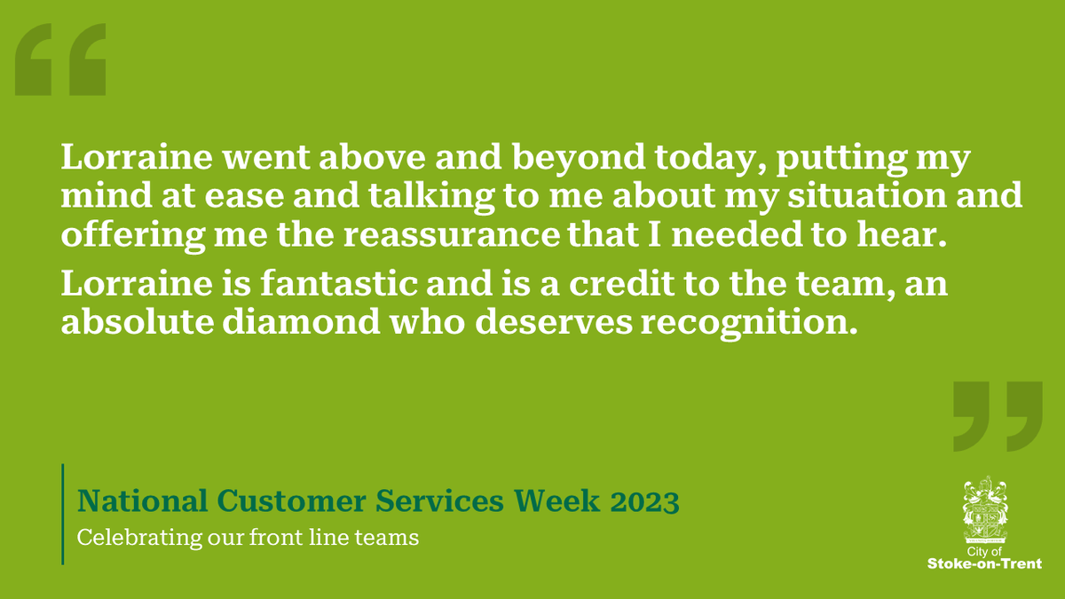 SoTCityCouncil's tweet photo. As part of National Customer Service Week, we're celebrating our hard-working front-line staff by sharing some of the lovely feedback we have received. 

#NCSW2023 #CustomerServiceWeek https://t.co/g2X7FQfAVX