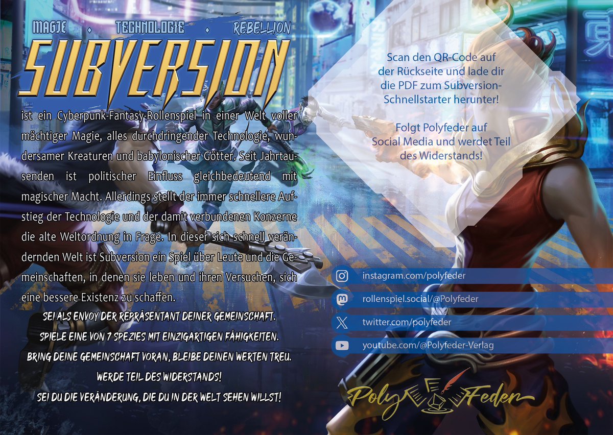 FragginUnicorns's tweet image. A hello from Essen (GamesCon) from @SchroedingersI and the Polyfeder Team. They are promoting the #SubversionRPG quickstart rules in german!!!